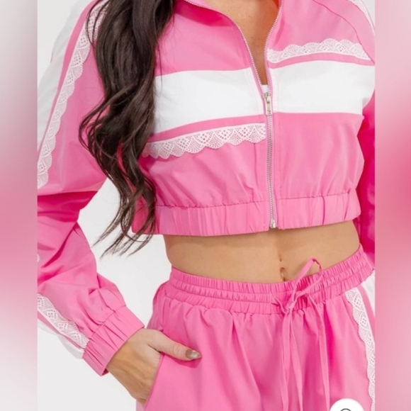 NEW Pink Women's 2Pc Set Long Sleeve Jacket & Elastic Waist Pants NWT Sz Medium - Picture 2 of 5